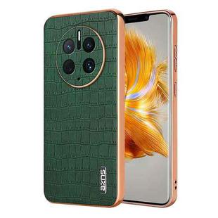 For Huawei Mate 50 Pro AZNS Electroplated Frame Crocodile Texture Full Coverage Phone Case(Green)