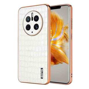 For Huawei Mate 50 Pro AZNS Electroplated Frame Crocodile Texture Full Coverage Phone Case(White)