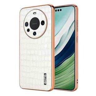 For Huawei Mate 60 / 60 Pro+ AZNS Electroplated Frame Crocodile Texture Full Coverage Phone Case(White)