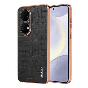 For Huawei P50 AZNS Electroplated Frame Crocodile Texture Full Coverage Phone Case(Black)