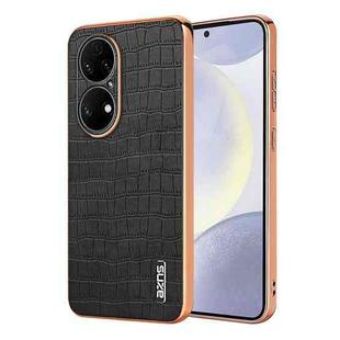 For Huawei P50 Pro AZNS Electroplated Frame Crocodile Texture Full Coverage Phone Case(Black)