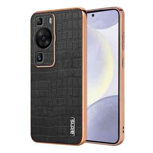 For Huawei P60 / P60 Pro AZNS Electroplated Frame Crocodile Texture Full Coverage Phone Case(Black)