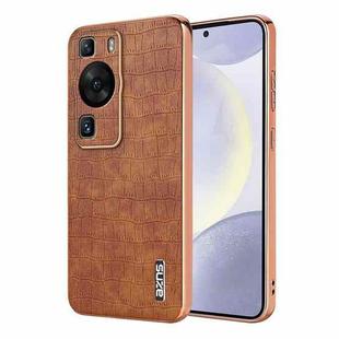 For Huawei P60 / P60 Pro AZNS Electroplated Frame Crocodile Texture Full Coverage Phone Case(Brown)