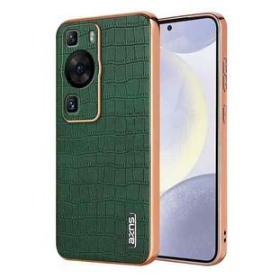 For Huawei P60 / P60 Pro AZNS Electroplated Frame Crocodile Texture Full Coverage Phone Case(Green)
