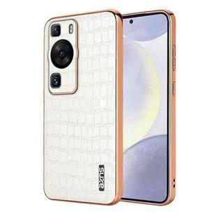 For Huawei P60 / P60 Pro AZNS Electroplated Frame Crocodile Texture Full Coverage Phone Case(White)