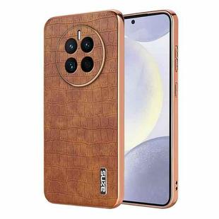 For Huawei Mate 50 / 50E AZNS Electroplated Frame Crocodile Texture Full Coverage Phone Case(Brown)