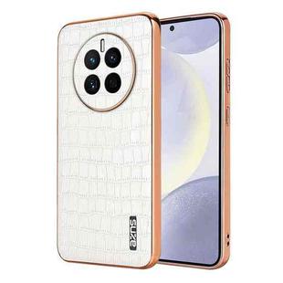 For Huawei Mate 50 / 50E AZNS Electroplated Frame Crocodile Texture Full Coverage Phone Case(White)