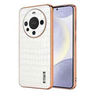 For Huawei Mate 60 AZNS Electroplated Frame Crocodile Texture Full Coverage Phone Case(White)