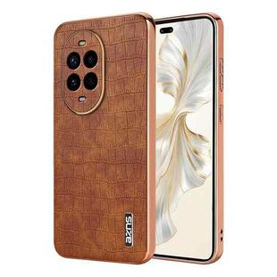 For Huawei nova 13 Pro AZNS Electroplated Frame Crocodile Texture Full Coverage Phone Case(Brown)