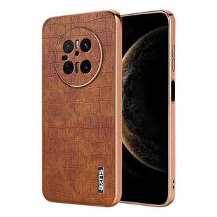 For Huawei Mate 70 AZNS Electroplated Frame Crocodile Texture Full Coverage Phone Case(Brown)