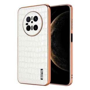 For Huawei Mate 70 AZNS Electroplated Frame Crocodile Texture Full Coverage Phone Case(White)