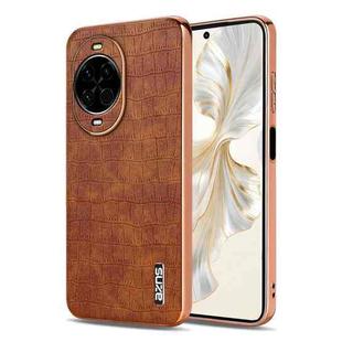 For Huawei nova 14 AZNS Electroplated Frame Crocodile Texture Full Coverage Phone Case(Brown)