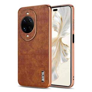 For Huawei nova 14 Pro AZNS Electroplated Frame Crocodile Texture Full Coverage Phone Case(Brown)