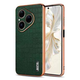 For Huawei Pura 80 5G AZNS Electroplated Frame Crocodile Texture Full Coverage Phone Case(Green)