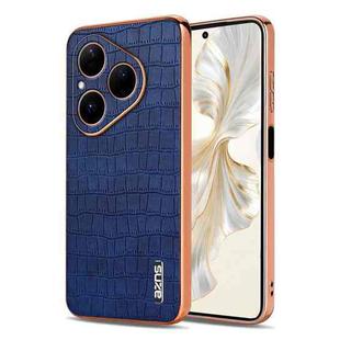 For Huawei Pura 80 5G AZNS Electroplated Frame Crocodile Texture Full Coverage Phone Case(Blue)