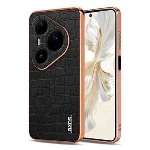 For Huawei Pura 80 Pro+ 5G AZNS Electroplated Frame Crocodile Texture Full Coverage Phone Case(Black)