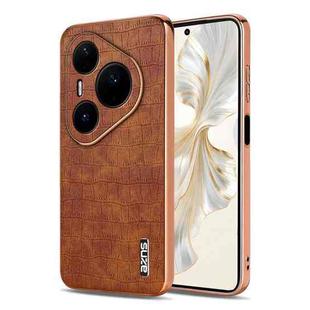 For Huawei Pura 80 Pro+ 5G AZNS Electroplated Frame Crocodile Texture Full Coverage Phone Case(Brown)