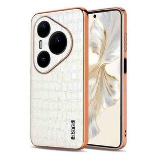 For Huawei Pura 80 Pro+ 5G AZNS Electroplated Frame Crocodile Texture Full Coverage Phone Case(White)