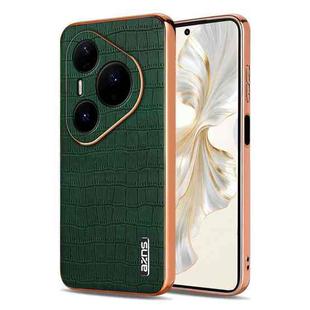For Huawei Pura 80 Ultra 5G AZNS Electroplated Frame Crocodile Texture Full Coverage Phone Case(Green)