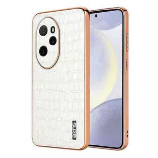 For Honor 100 Pro AZNS Electroplated Frame Crocodile Texture Full Coverage Phone Case(White)