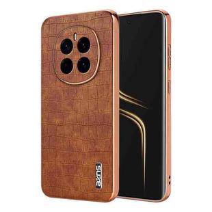 For Honor Magic7 AZNS Electroplated Frame Crocodile Texture Full Coverage Phone Case(Brown)