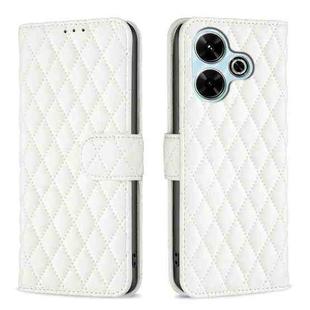 For Xiaomi Poco M6 4G / Redmi 13 4G Diamond Lattice Wallet Flip Leather Phone Case(White)