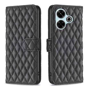 For Xiaomi Poco M6 4G / Redmi 13 4G Diamond Lattice Wallet Flip Leather Phone Case(Black)