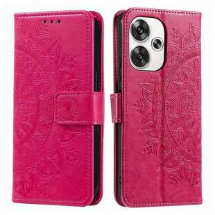 For Xiaomi Poco F6 Totem Flower Embossed Leather Phone Case with Lanyard(Red)