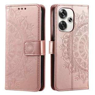 For Xiaomi Poco F6 Totem Flower Embossed Leather Phone Case with Lanyard(Rose Gold)
