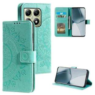 For Xiaomi 14T Totem Flower Embossed Leather Phone Case with Lanyard(Green)