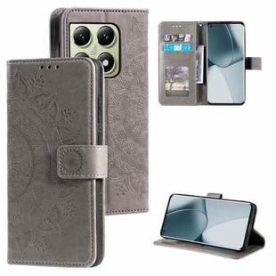 For Xiaomi 14T Totem Flower Embossed Leather Phone Case with Lanyard(Grey)