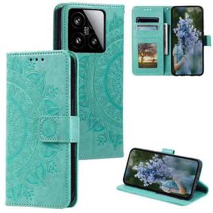 For Xiaomi 15 Totem Flower Embossed Leather Phone Case with Lanyard(Green)