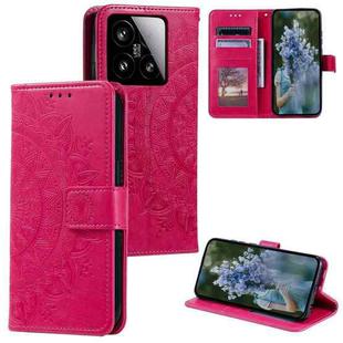 For Xiaomi 15 Totem Flower Embossed Leather Phone Case with Lanyard(Red)