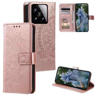 For Xiaomi 15 Totem Flower Embossed Leather Phone Case with Lanyard(Rose Gold)