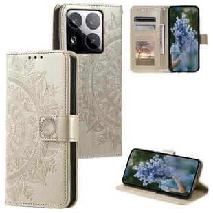 For Xiaomi 15 Pro Totem Flower Embossed Leather Phone Case with Lanyard(Gold)