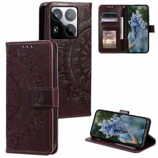 For Xiaomi 15 Pro Totem Flower Embossed Leather Phone Case with Lanyard(Brown)