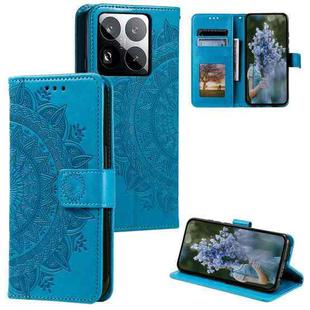 For Xiaomi 15 Pro Totem Flower Embossed Leather Phone Case with Lanyard(Blue)
