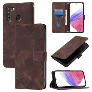 For Samsung Galaxy A21 EU Skin Feel Embossed Leather Phone Case(Brown)