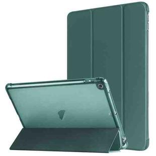 For iPad 10.2 2021 / 2020 / 2019 Tri-fold Holder TPU Cover Frosted Leather Smart Tablet Case withh Pen Slot(Dark Green)