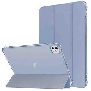 For iPad Pro 11 2024 Tri-fold Holder TPU Cover Frosted Leather Smart Tablet Case withh Pen Slot(Purple)