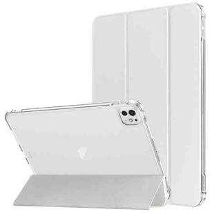 For iPad Pro 11 2024 Tri-fold Holder TPU Cover Frosted Leather Smart Tablet Case withh Pen Slot(Grey)