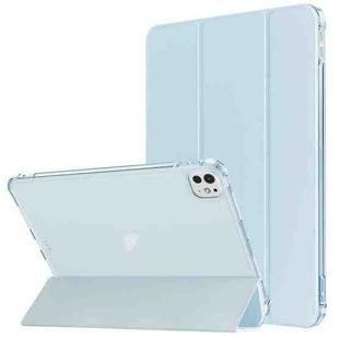 For iPad Pro 11 2024 Tri-fold Holder TPU Cover Frosted Leather Smart Tablet Case withh Pen Slot(Sky Blue)