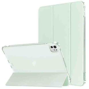 For iPad Pro 11 2024 Tri-fold Holder TPU Cover Frosted Leather Smart Tablet Case withh Pen Slot(Light Green)