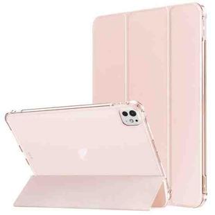 For iPad Pro 11 2024 Tri-fold Holder TPU Cover Frosted Leather Smart Tablet Case withh Pen Slot(Rose Gold)