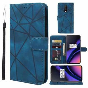 For OnePlus 6T Skin Feel Geometric Lines Leather Phone Case(Blue)