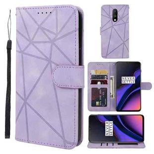 For OnePlus 6T Skin Feel Geometric Lines Leather Phone Case(Purple)
