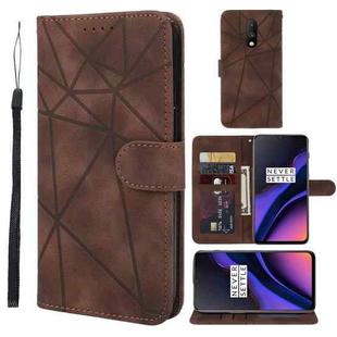 For OnePlus 6T Skin Feel Geometric Lines Leather Phone Case(Brown)