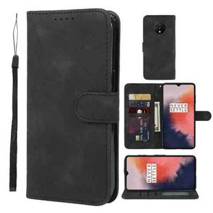 For OnePlus 7T Skin Feel Geometric Lines Leather Phone Case(Black)