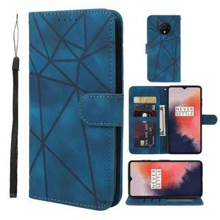 For OnePlus 7T Skin Feel Geometric Lines Leather Phone Case(Blue)