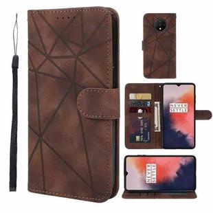 For OnePlus 7T Skin Feel Geometric Lines Leather Phone Case(Brown)